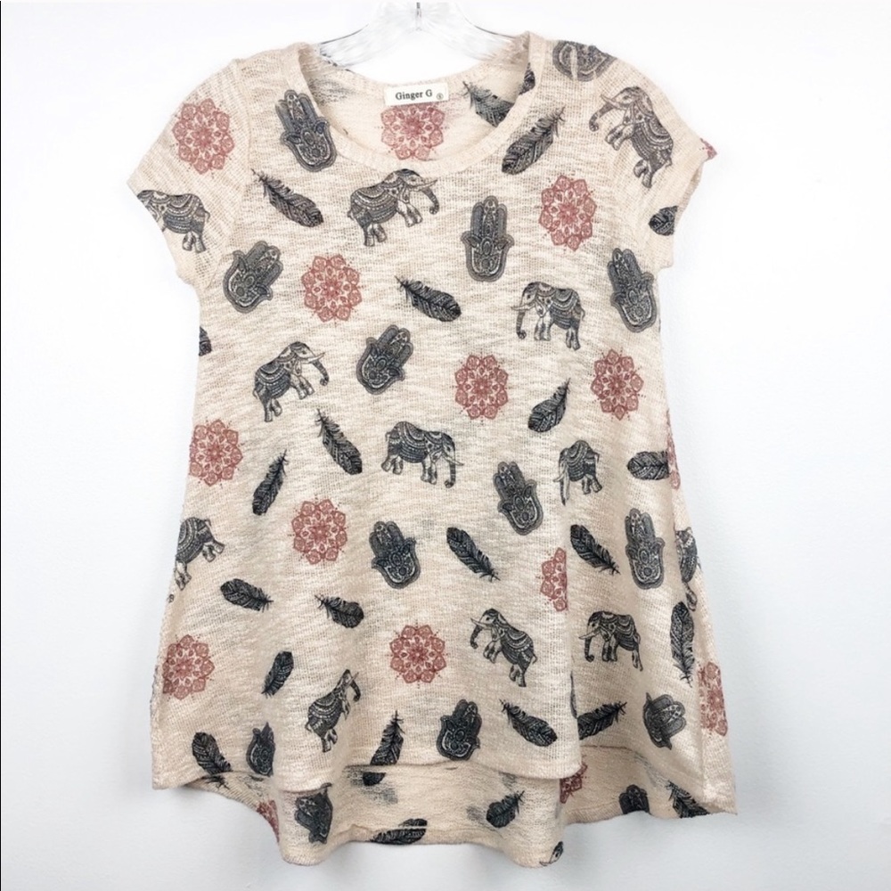 🍀4/$10 Ginger G Boho Gypsy Flowy Short Sleeve Tee